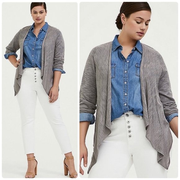 torrid Sweaters - NWT - TORRID Grey Drape Front Cardigan - Sz 3